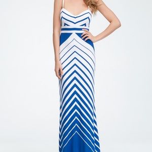 Bebe blue and white striped maxi dress